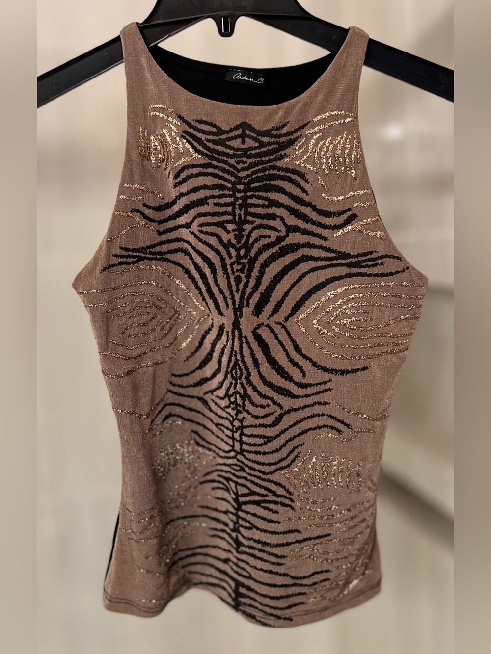 Vintage Arden B Metallic Gold Glitter Zebra Print Tank Top
